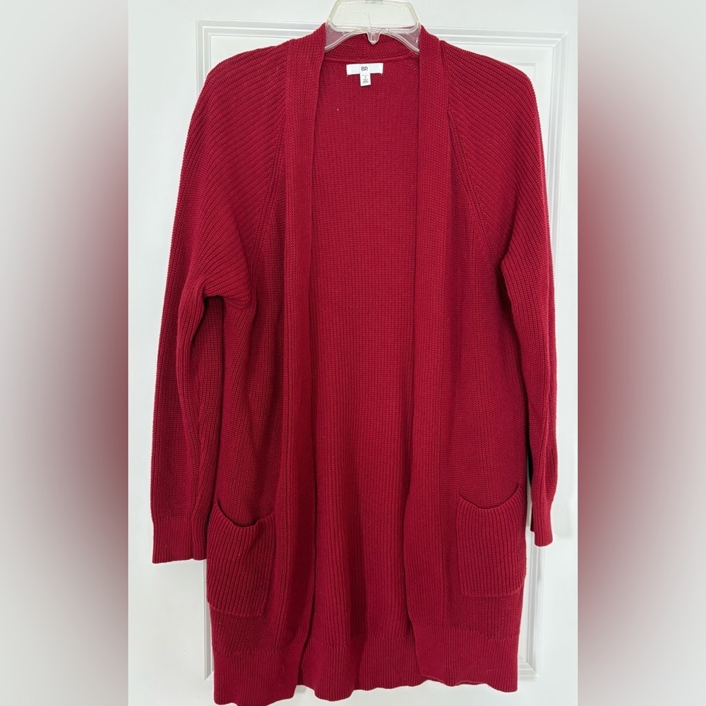 Nordstrom BP Knit Dark Red Burgundy Open Long Cardigan Sweater Small Cozy Soft - Picture 4 of 6